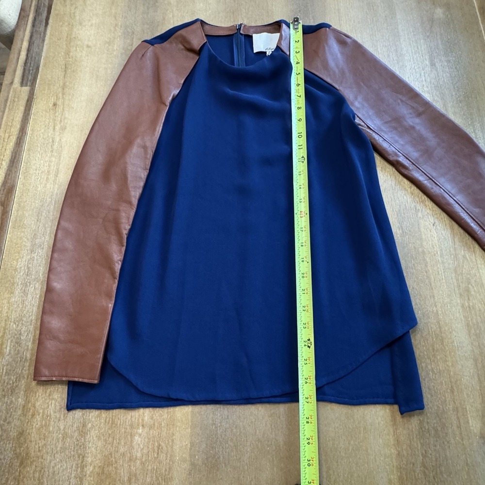 Phillip Lim 3.1 Silk Lamb Leather Long Sleeve Blouse Size 6 Runway Collection - Picture 8 of 16